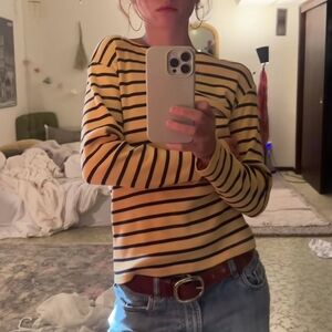 L.L. Bean Yellow and Black Striped Long Sleeve Top